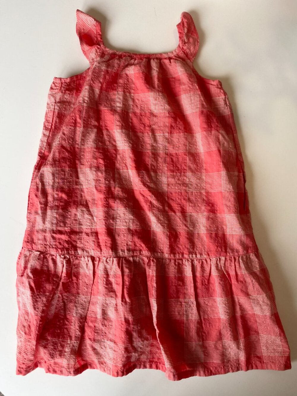 NWT Uniqlo Girls Coral Plaid Cami Dress, Size 7-8, Cotton Blend